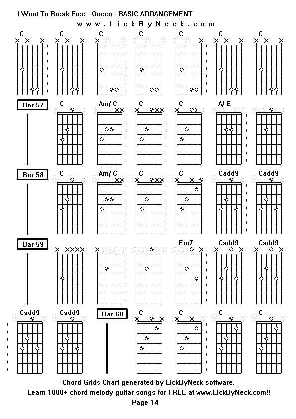 Chord Grids Chart of chord melody fingerstyle guitar song-I Want To Break Free - Queen - BASIC ARRANGEMENT,generated by LickByNeck software.